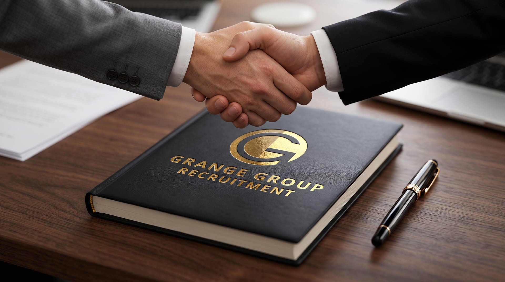 Business handshake between an employer and recruiter